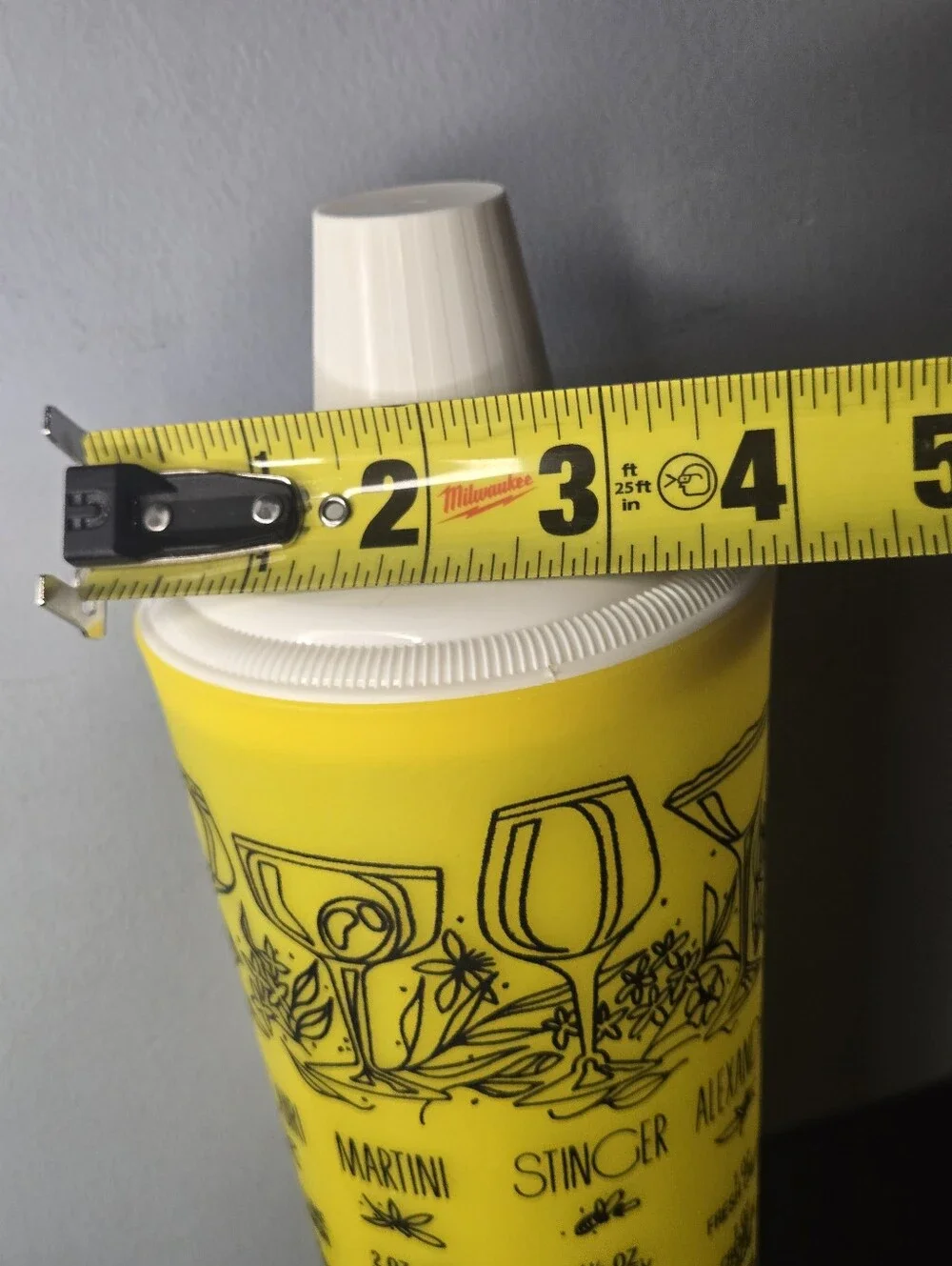 Vintage MCM 1960s Yellow Cocktail Shaker w Cap+ Strainer + Cocktail Recipes